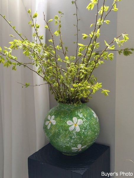 Modern Pottery Flower Vases, Centerpiece on Dining Table, Handmade Water Holding Flower Vases, Pottery Bud Vases, Large Green Flower Vases on Table-Art Painting Canvas