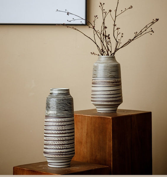 Modern Bouquet Flower Vases, Centerpiece on Dining Table, Handmade Pottery Flower Vases Urn, Water Holding Flower Vases, Large Flower Vase on Table-Art Painting Canvas