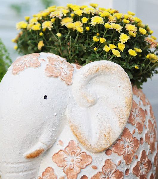 Villa Outdoor Garden Flower Pots, Oversized Modern Garden Flower Pot, Extra Large Elephant Garden Flowerpots, Animal Statue for Garden Ornaments, Resin Statue for Garden-Art Painting Canvas