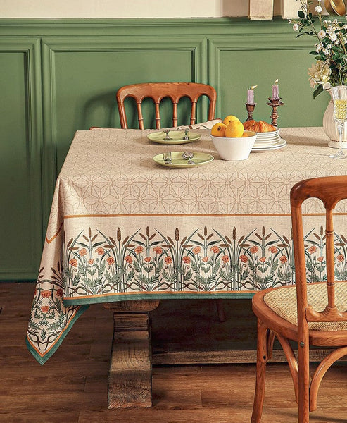Modern Rectangle Tablecloth Ideas for Kitchen Table, Farmhouse Table Cloth for Oval Table, Rustic Flower Pattern Linen Tablecloth for Round Table-Art Painting Canvas