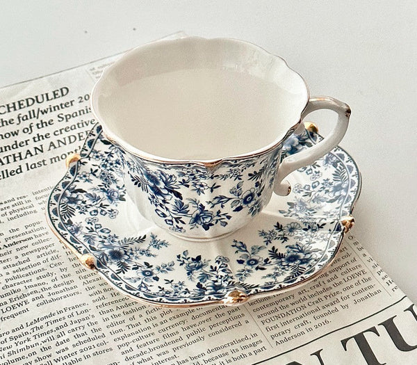 French Style China Porcelain Tea Cup Saucer Set, 7.8 oz Tea Cup and Saucers, Royal Ceramic Cups, Elegant Vintage Ceramic Coffee Cups for Traditional Afternoon Tea-Art Painting Canvas