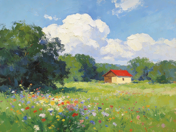 Hand Painted Canvas Art, A Cottage in the Woods, Original Wall Art Paintings, Original Artwork Small Paintings, Small Landscape Paintings, On Canvas Small Paintings-Art Painting Canvas