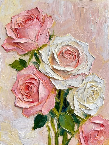 Original Still Life Paintings, Heavy Texture Canvas Art, Pink Rose Flower Painting, Original Flower Paintings, Small Canvas Artwork