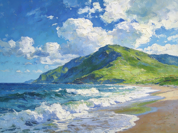 Small Oil Paintings on Canvas, Summer Shore, Calm Waters and Distant Hills, Landscape Canvas Paintings, Palette Knife Artwork, Hand Painted Canvas Art, Original Wall Paintings-Art Painting Canvas