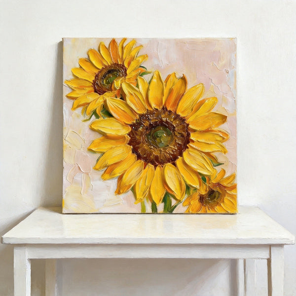 Hand Painted Canvas Art, Small Canvas Artwork, Sunflowers Still Life Painting, Original Acrylic Flower Paintings, Impasto Artwork-Art Painting Canvas