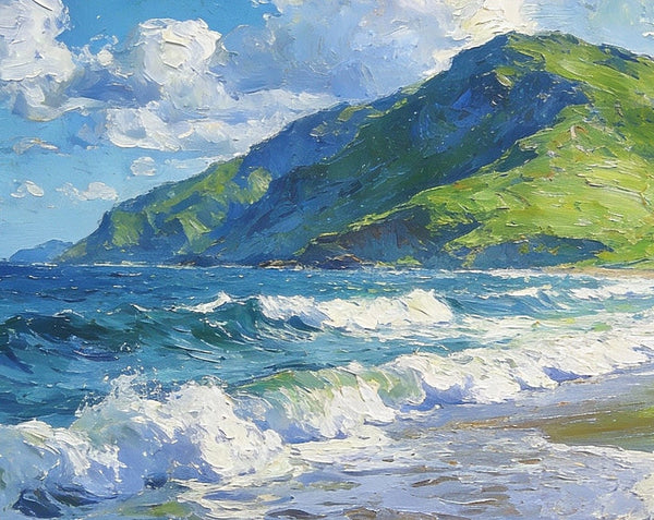Small Oil Paintings on Canvas, Summer Shore, Calm Waters and Distant Hills, Landscape Canvas Paintings, Palette Knife Artwork, Hand Painted Canvas Art, Original Wall Paintings-Art Painting Canvas