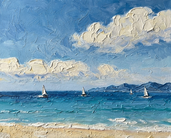 Small Art on Canvas, Sail Boats at Sea Painting, Original Acrylic Paintings, Impasto Artwork, Heavy Texture Painting, Hand Painted Canvas Art-Art Painting Canvas