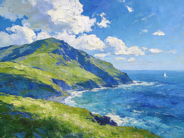 Spring by the Sea-Clad Mountains, Small Oil Paintings on Canvas, Hand Painted Canvas Art, Heavy Texture Artwork, Original Oil Paintings, Small Landscape Paintings-Art Painting Canvas