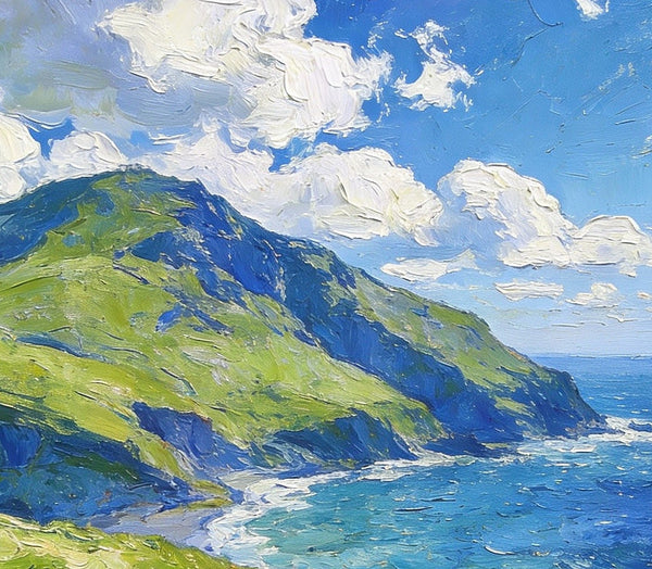 Spring by the Sea-Clad Mountains, Small Oil Paintings on Canvas, Hand Painted Canvas Art, Heavy Texture Artwork, Original Oil Paintings, Small Landscape Paintings-Art Painting Canvas