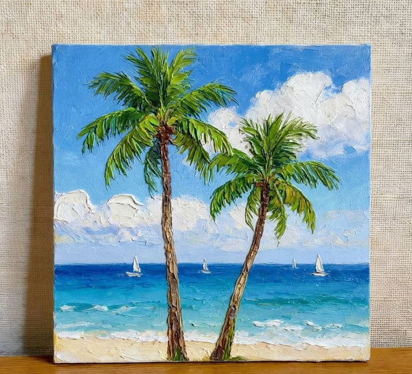 The Scenery of the Azure Sea, Hand Painted Canvas Art, Seashore Paintings, Original Acrylic Paintings, Impasto Paintings, Heavy Texture Artwork-Art Painting Canvas