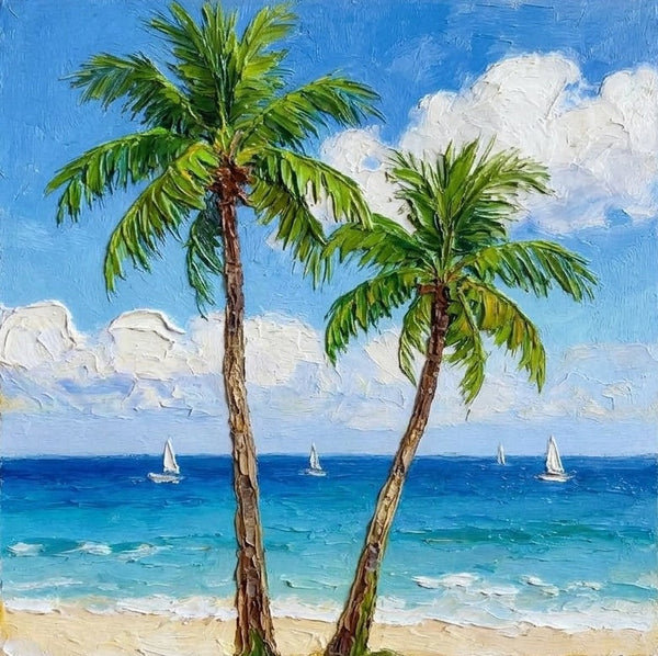 The Scenery of the Azure Sea, Hand Painted Canvas Art, Seashore Paintings, Original Acrylic Paintings, Impasto Paintings, Heavy Texture Artwork-Art Painting Canvas