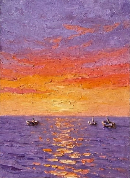 Impasto Artwork, Sail Boats Sunset Painting, Small Art on Canvas, Original Acrylic Paintings, Heavy Texture Painting, Hand Painted Canvas Art-Art Painting Canvas