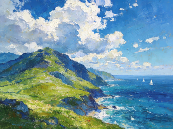 Small Canvas Art, An Azure Sky over the Bay, Original Wall Paintings, Original Artwork Small Paintings, Small Landscape Paintings, On Canvas Small Paintings-Art Painting Canvas