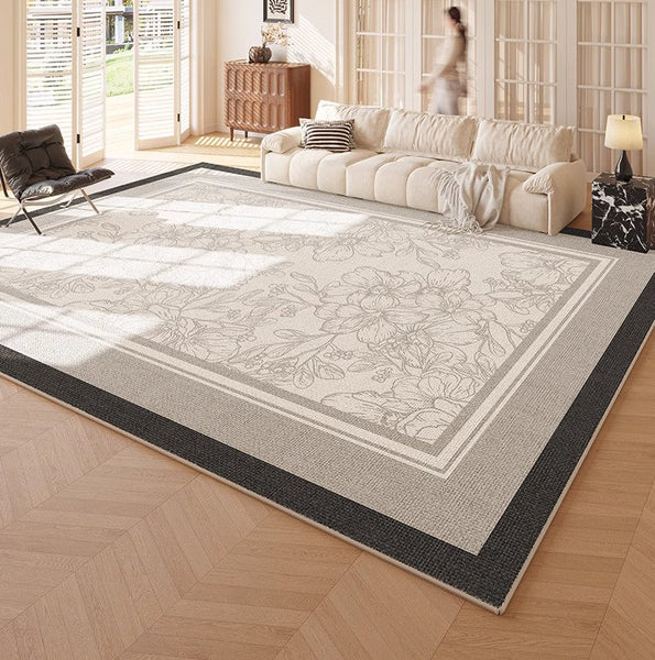 Abstract Area Rugs for Living Room, Flower Pattern Modern Carpets, Geometric Contemporary Modern Rugs Next to Bed