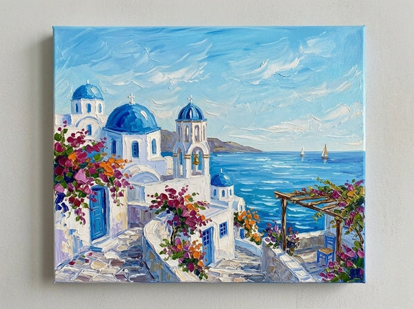 The Scenery of the Aegean Sea, Small Art on Canvas, Hand Painted Canvas Art, Original Acrylic Paintings, Impasto Artwork, Heavy Texture Painting, Original Lanscape Art-Art Painting Canvas