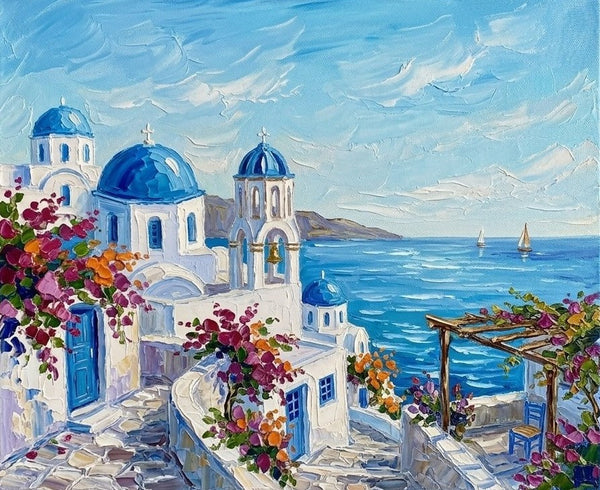 The Scenery of the Aegean Sea, Small Art on Canvas, Hand Painted Canvas Art, Original Acrylic Paintings, Impasto Artwork, Heavy Texture Painting, Original Lanscape Art-Art Painting Canvas