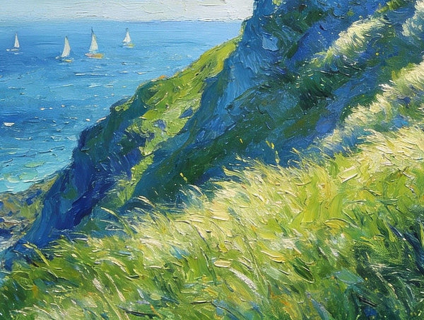 Hillside by the Sea, Swept by the Wind, Small Landscape Paintings, Small Oil Paintings on Canvas, Hand Painted Canvas Art,Heavy Texture Artwork, Original Oil Paintings-Art Painting Canvas