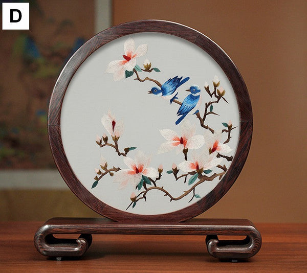 Traditional Chinese Suzhou Silk Embroidered Ornament, Premium Souvenir, Exclusive Business Presents, Creative Birthday Gift, Flower and Birds Embroidery Ornaments-Art Painting Canvas