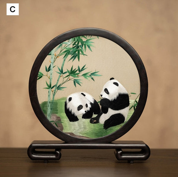 Exclusive Business Present Panda Embroidered Decor, Traditional Chinese Suzhou Embroidery Ornament, Premium Souvenir, Unique Birthday Gift-Art Painting Canvas