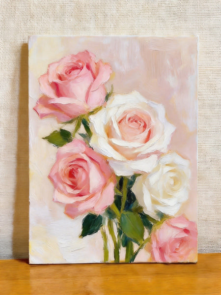 Hand Painted Canvas Art, A Bunch of Pink Rose Flowers, Original Oil Paintings, Original Flower Paintings, Small Canvas Artwork-Art Painting Canvas