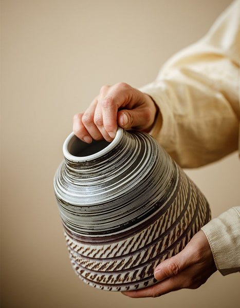 Modern Bouquet Flower Vases, Centerpiece on Dining Table, Handmade Pottery Flower Vases Urn, Water Holding Flower Vases, Large Flower Vase on Table-Art Painting Canvas