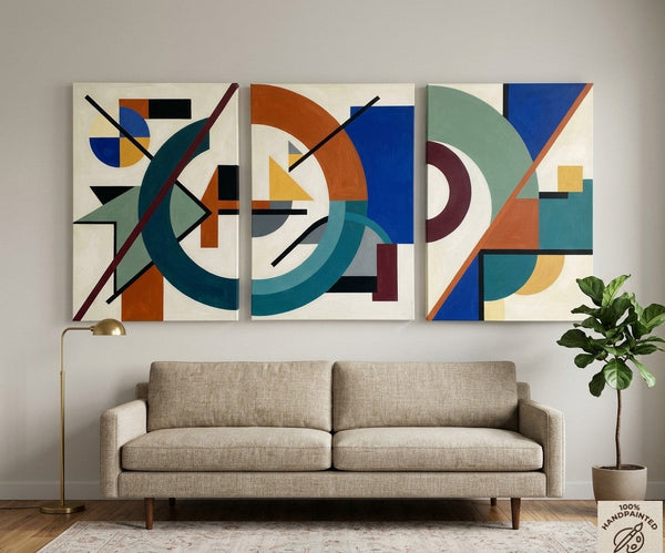 Abstract Acrylic Painting, Large Paintings for Living Room, Multi Panel Canvas Artwork, Geometric Modern Wall Art-Art Painting Canvas