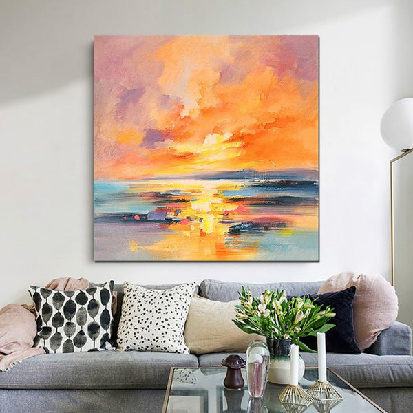 Sunrise Painting, Large Landscape Painting for Living Room, Abstract Landscape Painting, Hand Painted Art, Bedroom Wall Art Ideas, Modern Paintings for Dining Room-Art Painting Canvas
