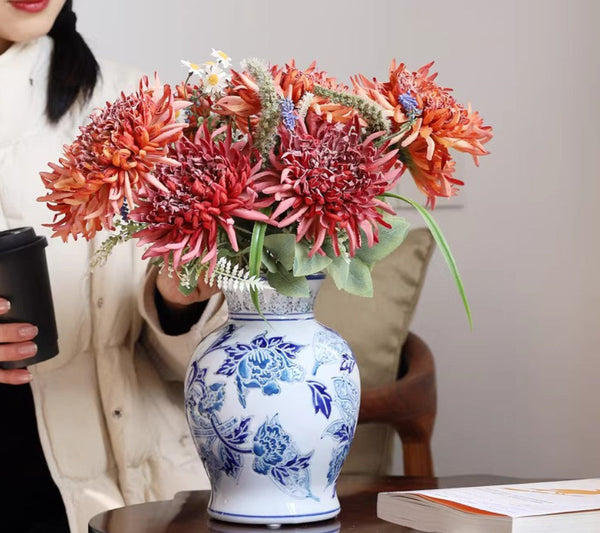 Porcelain Flower Vases, Centerpiece Ceramic Bouquet Vases, Handmade Flower Vase, Vintage Flower Vases on Dining Table-Art Painting Canvas