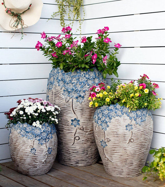 Extra Large Garden Flower Planters, Oversized Garden Flower Pot, Garden Ornaments, Large Resin Gardern Flower Planter, Modern Outdoor Garden Flower Pots-Art Painting Canvas