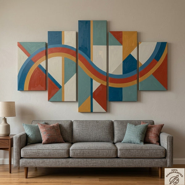 Bedroom Contemporary Canvas Paintings, Colorful Abstract Paintings, Geometric Modern Art, Hand Painted Acrylic Art-Art Painting Canvas