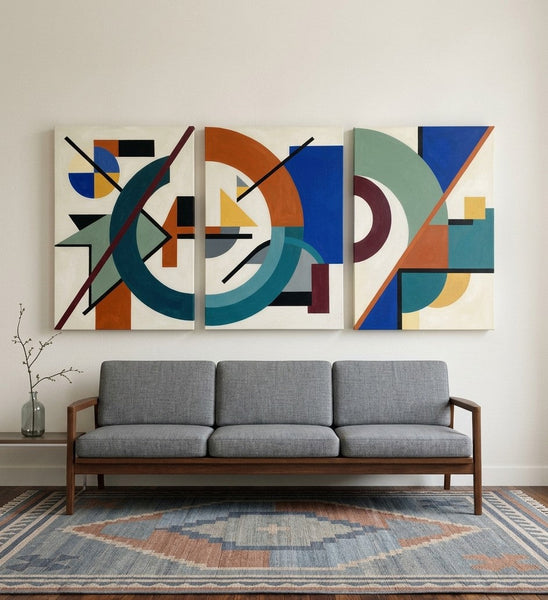 Abstract Acrylic Painting, Large Paintings for Living Room, Multi Panel Canvas Artwork, Geometric Modern Wall Art-Art Painting Canvas