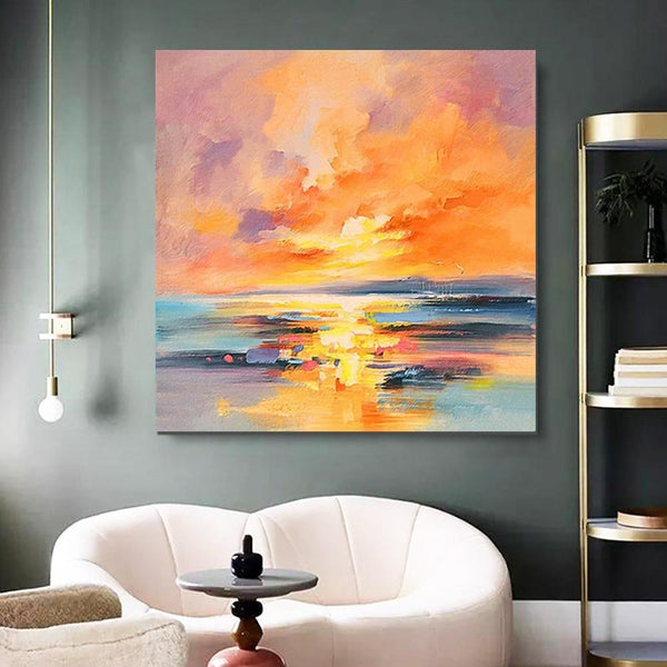 Sunrise Painting, Large Landscape Painting for Living Room, Abstract Landscape Painting, Hand Painted Art, Bedroom Wall Art Ideas, Modern Paintings for Dining Room-Art Painting Canvas