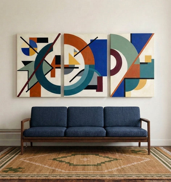 Abstract Acrylic Painting, Large Paintings for Living Room, Multi Panel Canvas Artwork, Geometric Modern Wall Art-Art Painting Canvas