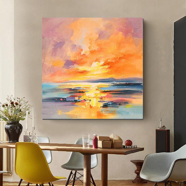Sunrise Painting, Large Landscape Painting for Living Room, Abstract Landscape Painting, Hand Painted Art, Bedroom Wall Art Ideas, Modern Paintings for Dining Room-Art Painting Canvas