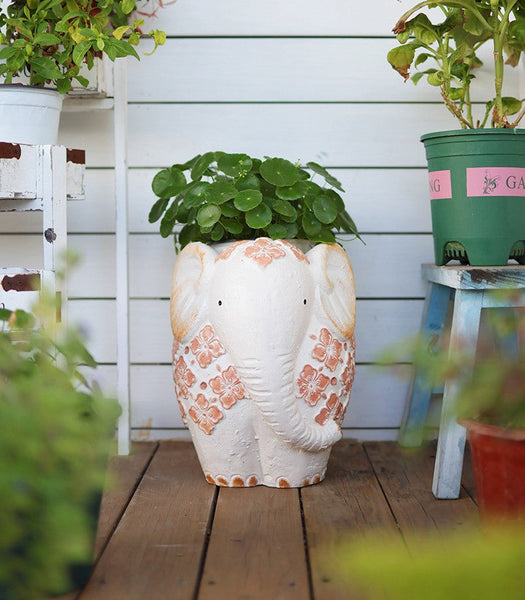 Oversized Modern Garden Flower Pot, Extra Large Elephant Garden Flowerpots, Animal Statue for Garden Ornaments, Resin Statue for Garden, Villa Outdoor Garden Flower Pots-Art Painting Canvas
