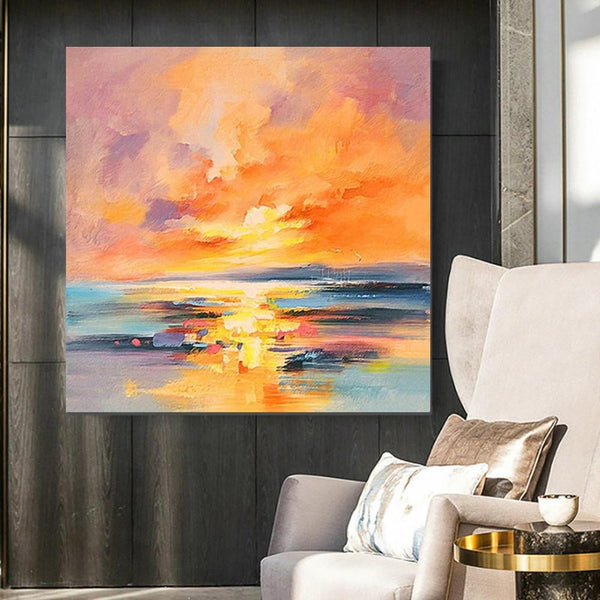 Sunrise Painting, Large Landscape Painting for Living Room, Abstract Landscape Painting, Hand Painted Art, Bedroom Wall Art Ideas, Modern Paintings for Dining Room-Art Painting Canvas