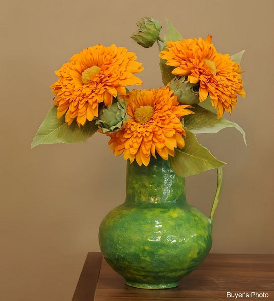 Centerpiece on Dining Table, Modern Pottery Flower Vases, Handmade Water Holding Flower Vases, Pottery Bud Vases, Large Green Flower Vases on Table-Art Painting Canvas