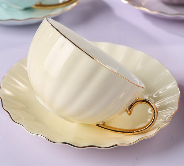Unique Tea Cups and Saucers in Gift Box as Birthday Gift, Elegant Macaroon Ceramic Coffee Cups, Beautiful British Tea Cups, Creative Bone China Porcelain Tea Cup Set-Art Painting Canvas