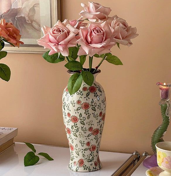 Rustic Porcelain Flower Vases, Handmade Water Holding Flower Vases, Ceramic Bouquet Vases, Tall Flower Vases on Table-Art Painting Canvas