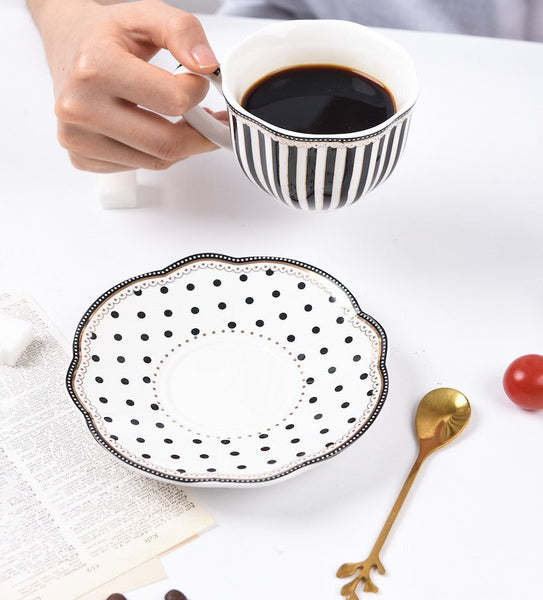 Creative Porcelain Tea Cup Saucer Set, Elegant Modern Ceramic Coffee Cups, Unique Porcelain Cup and Saucer, Afternoon British Tea Cups-Art Painting Canvas
