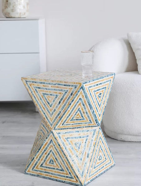Modern Small End Table, Contemporary Small Sofa Side Table, Unique Shell Small Side Table, Portable Casual Side Table, Creative Coffee Table-Art Painting Canvas