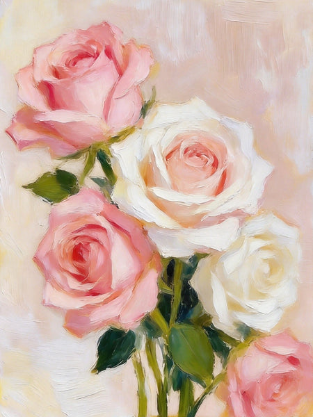Hand Painted Canvas Art, A Bunch of Pink Rose Flowers, Original Oil Paintings, Original Flower Paintings, Small Canvas Artwork-Art Painting Canvas