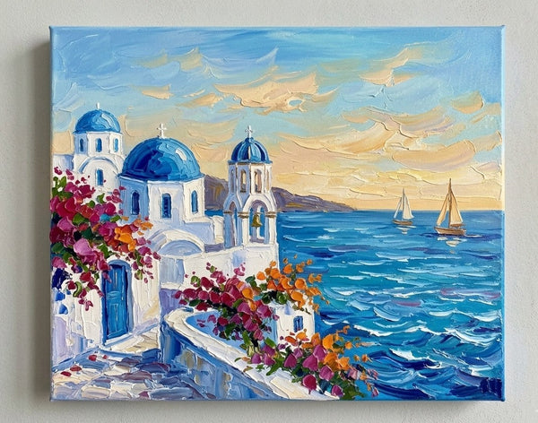 Small Art on Canvas, The Scenery of the Aegean Sea, Hand Painted Canvas Art, Original Acrylic Paintings, Impasto Artwork, Heavy Texture Painting, Original Seascape Art-Art Painting Canvas