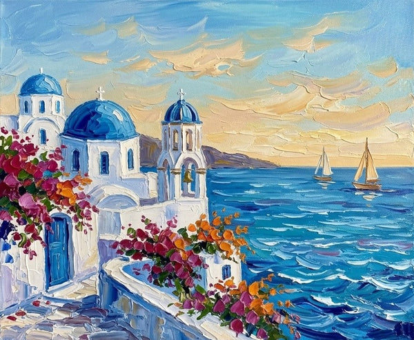 Small Art on Canvas, The Scenery of the Aegean Sea, Hand Painted Canvas Art, Original Acrylic Paintings, Impasto Artwork, Heavy Texture Painting, Original Seascape Art-Art Painting Canvas