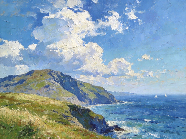 Sunlit Cliffs Over the Sea, Hand Painted Canvas Art, On Canvas Small Paintings, Landscape Wall Art Paintings, Original Oil Paintings, Small Landscape Paintings-Art Painting Canvas