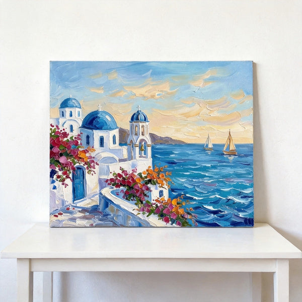 Small Art on Canvas, The Scenery of the Aegean Sea, Hand Painted Canvas Art, Original Acrylic Paintings, Impasto Artwork, Heavy Texture Painting, Original Seascape Art-Art Painting Canvas