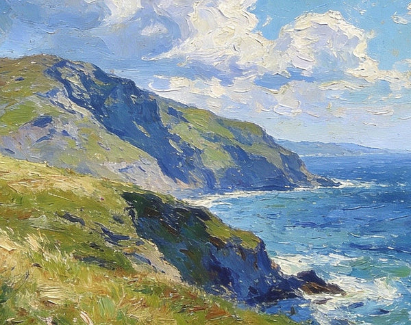 Sunlit Cliffs Over the Sea, Hand Painted Canvas Art, On Canvas Small Paintings, Landscape Wall Art Paintings, Original Oil Paintings, Small Landscape Paintings-Art Painting Canvas