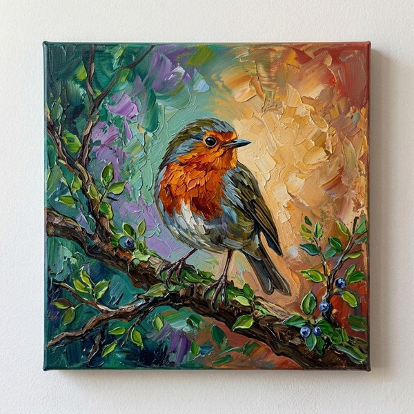 Impasto Artwork, Abstract Robin Bird Painting, Original Acrylic Paintings, Hand Painted Canvas Art, Small Art on Canvas, Heavy Texture Painting, Ready to Hang-Art Painting Canvas