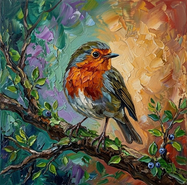 Impasto Artwork, Abstract Robin Bird Painting, Original Acrylic Paintings, Hand Painted Canvas Art, Small Art on Canvas, Heavy Texture Painting, Ready to Hang-Art Painting Canvas