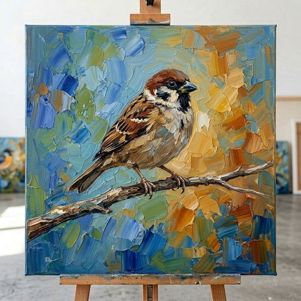 Sparrow Bird Painting, Original Acrylic Paintings, Hand Painted Canvas Art, Small Art on Canvas, Heavy Texture Painting, Ready to Hang Painting, Impasto Artwork-Art Painting Canvas